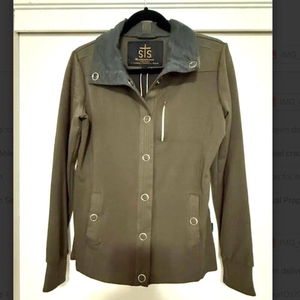 STS Ranchwear NWT Women's Button Up Shirt Jacket Size M Dark Olive Green & Gray